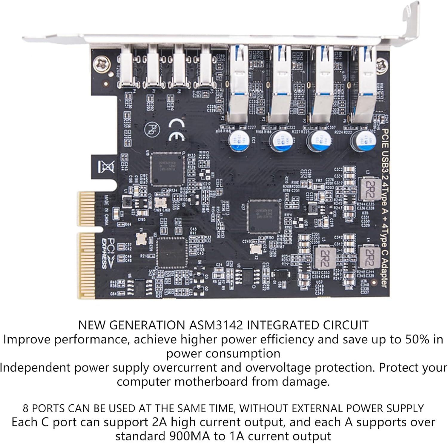 PC Upgrades With 8Port USB3.2 PCIe Card Quick 10Gbps Data Transmission Multiports USB Interfaces Expansion