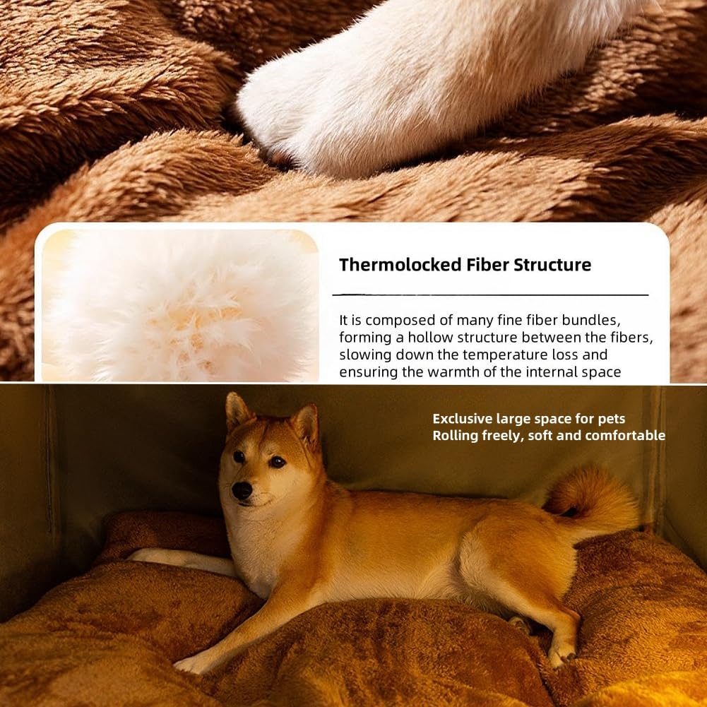Extra große Hundehütte für den Innenbereich, Memory-Schwamm, gemütliches Hundebett, Haustierschlafhaus, Hundehöhle für Hunde, Katzen (Khaki, XL)