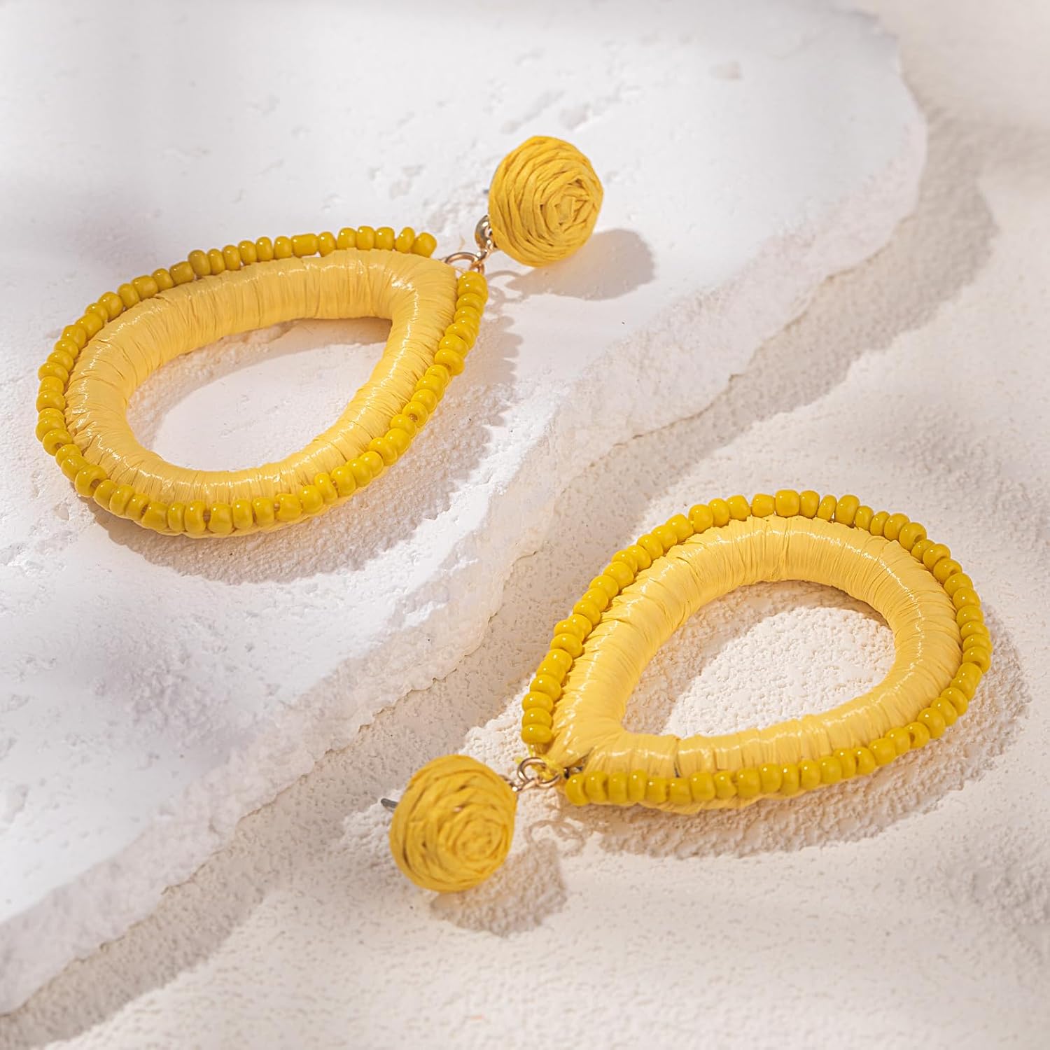 Beaded Teardrop Earrings Boho Raffia Earrings Statement Tear Drop Earrings Trendy Summer Jewelry for Women - Image 4