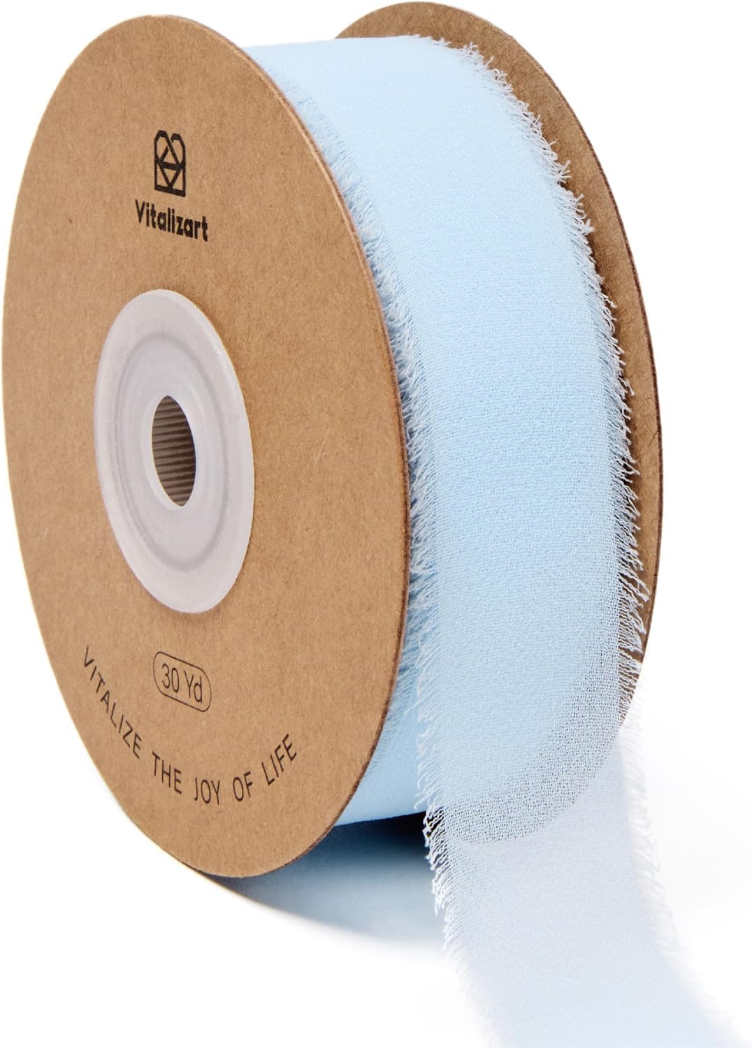 Vitalizart Chiffon-Seidenband, handgefertigt, Fransen, Stoffbänder für Hochzeitseinladungen, Brautsträuße, Party-Dekoration, Geschenkverpackung, Schleifenherstellung, 2,5 cm x 30 m, Babyblau