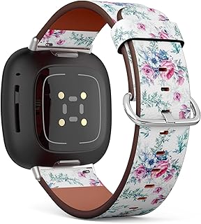 CJBROES Replacement Leather Watch Band, Compatible with Fitbit Versa 3 and Fitbit Sense of Wristband Bracelet Accessory - Watercolor-Vintage-Floral