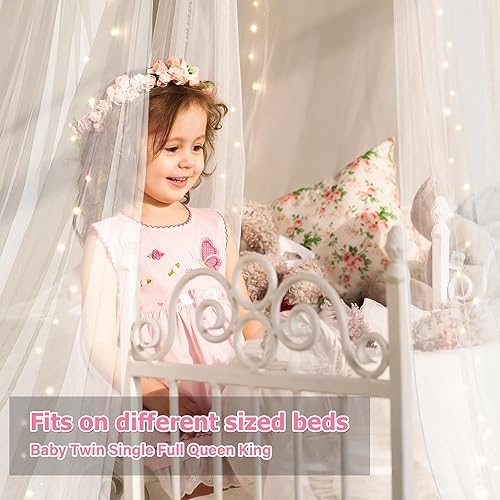 Miniatura 6 de Toldo de cama con luces, toldo de cama para niñas princesa con estrellas luminosas, cortinas de cama para cama de tamaño individual a King,