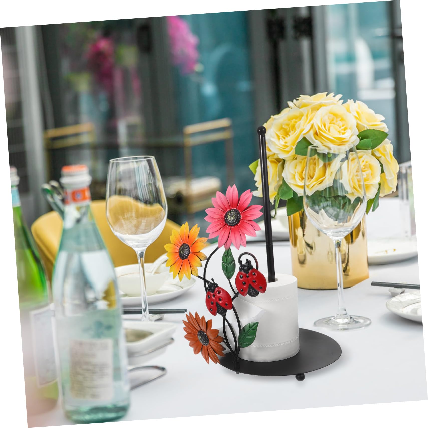 Portarotolo da Cucina in Ferro Girasole, Verticale, Base Stabile, Decorazione Elegante per Cucina e Soggiorno