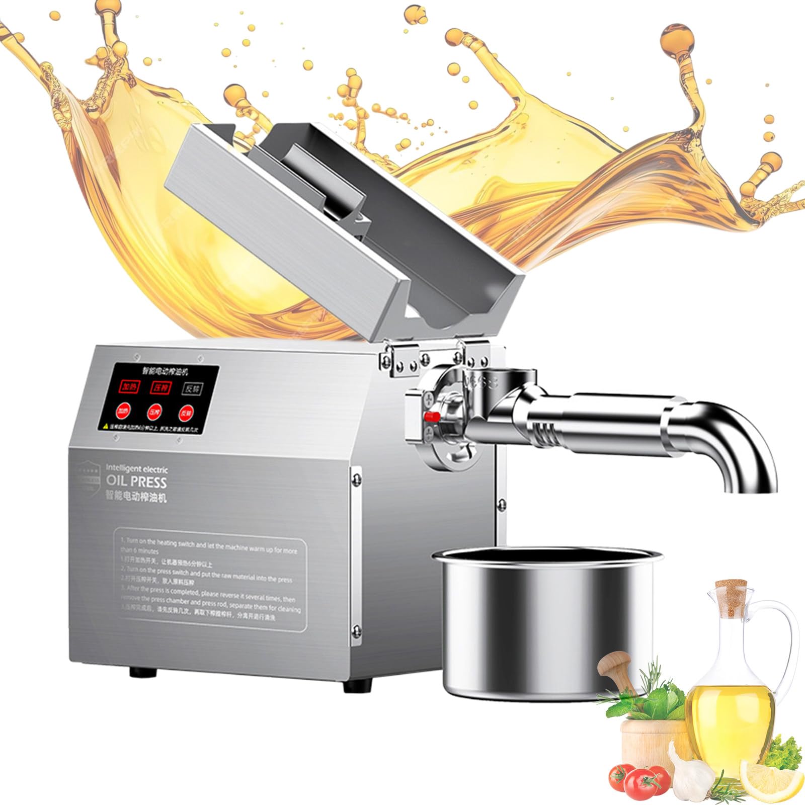 HADECOLL Automatic Oil Press Machine, Commercial Oil for Peanut Flax Seed Perilla Sunflower Hemp Sesame,Cold Hot Press Food Grade Stainless Steel Oil Extractor,for Commercial Home Kitchen,