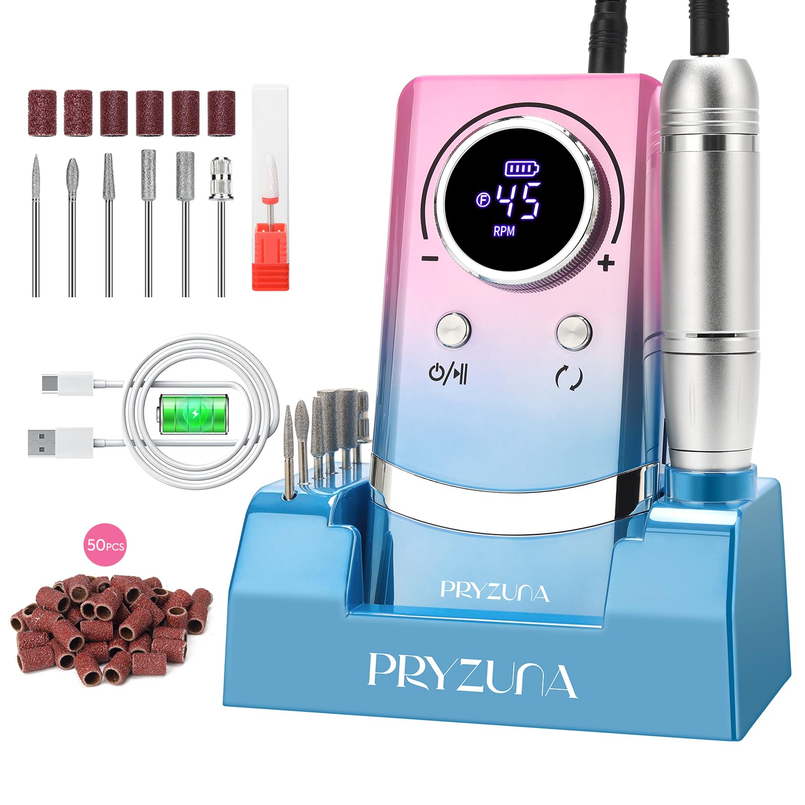 Taladro de uñas profesional, lima eléctrica portátil de 45000 RPM, taladro de uñas inalámbrico con kit de brocas y base, para uñas de gel acrílico, máquina de archivo E, pulido de manicura, para salón