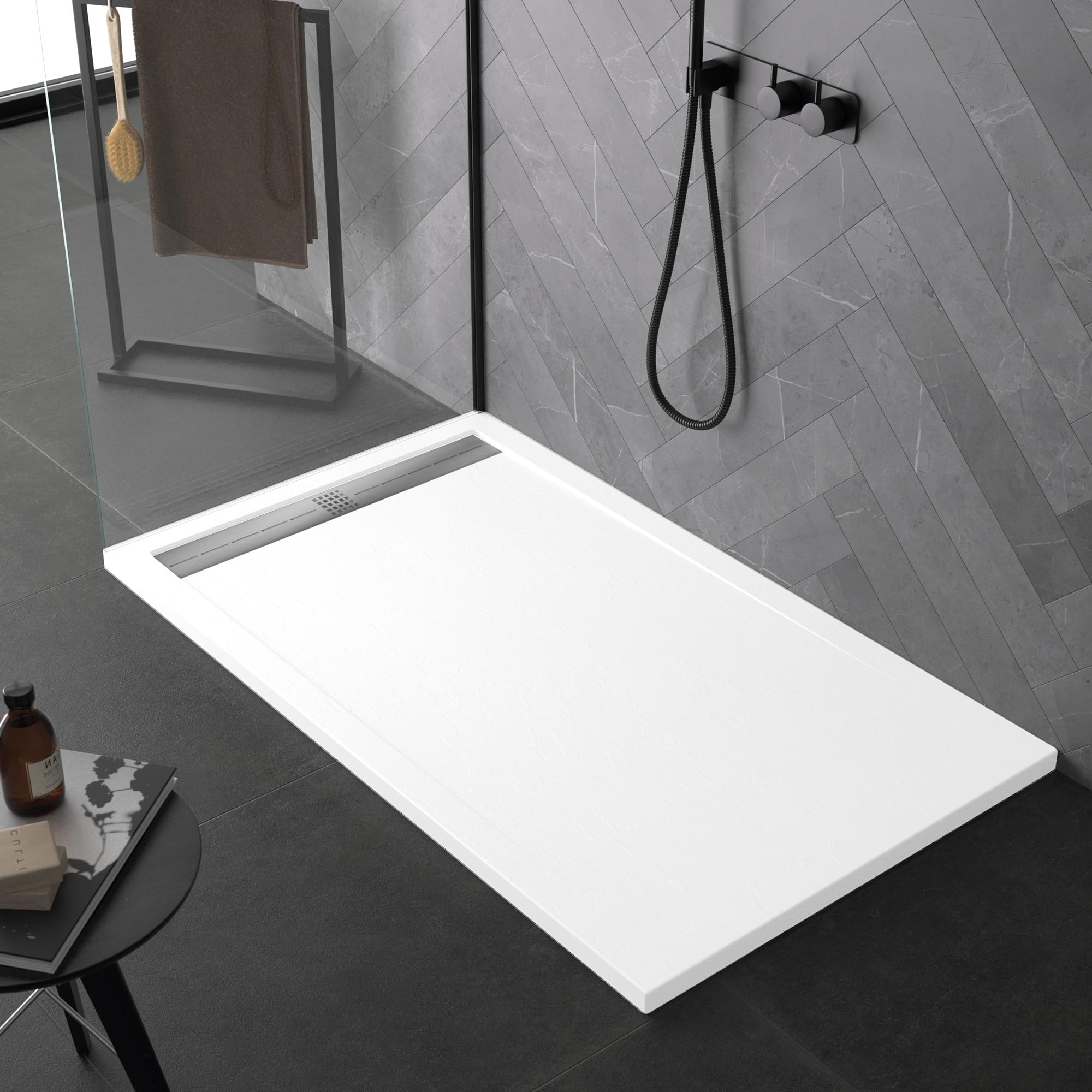Receveur de douche marbre minéral blanc Cannes slim pour salle de bain moderne