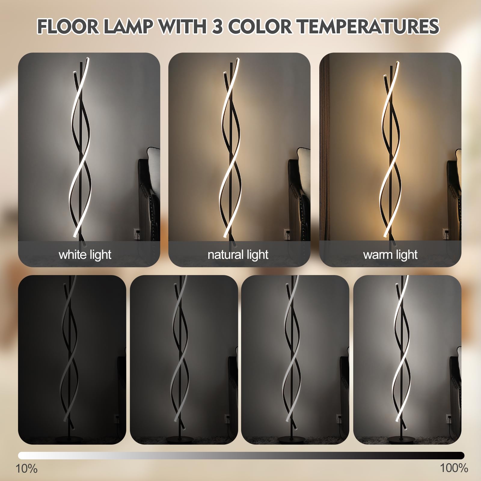 LED Stehlampe Wohnzimmer Dimmbar,LED Spirale Modern 155cm Schwarz mit Fernbedienung - Dimmbare Stehlampe für Wohnzimmer, Schlafzimmer & Kinderzimmer