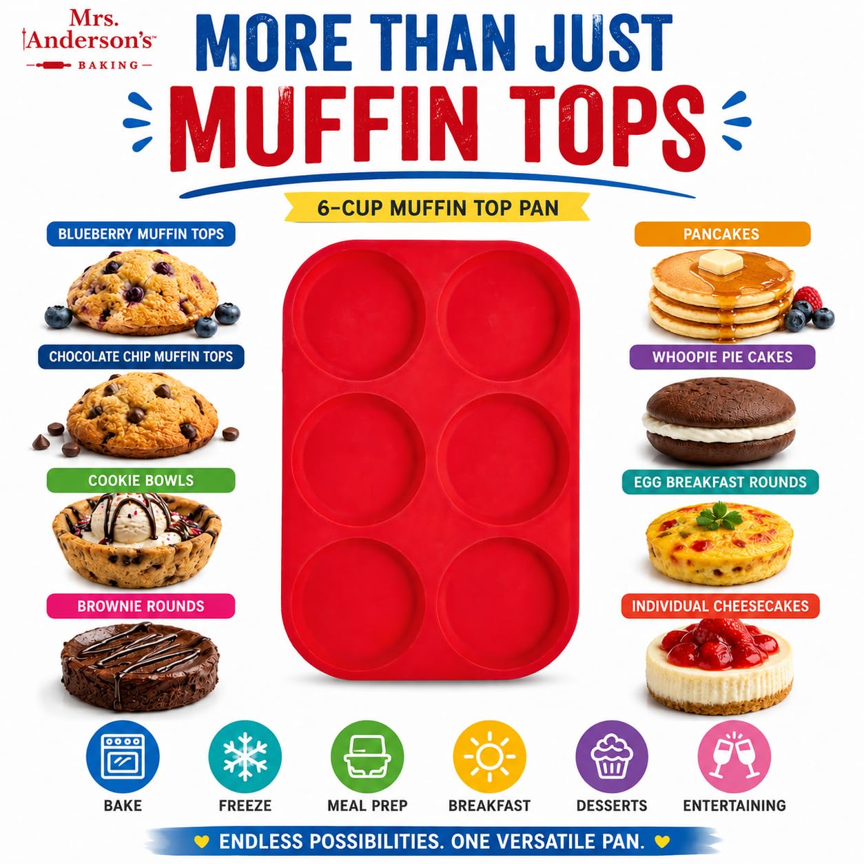 Mrs. Anderson's Baking Silikon-Backform für 6 Muffins, antihaftbeschichtet, europäisches Silikon