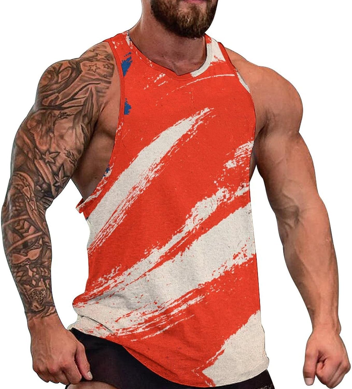 Stars and Stripes Men's All Over Print Muscle Tank Top Sleeveless V Neck Workout Gym Casual Sports Tee S‑5XL