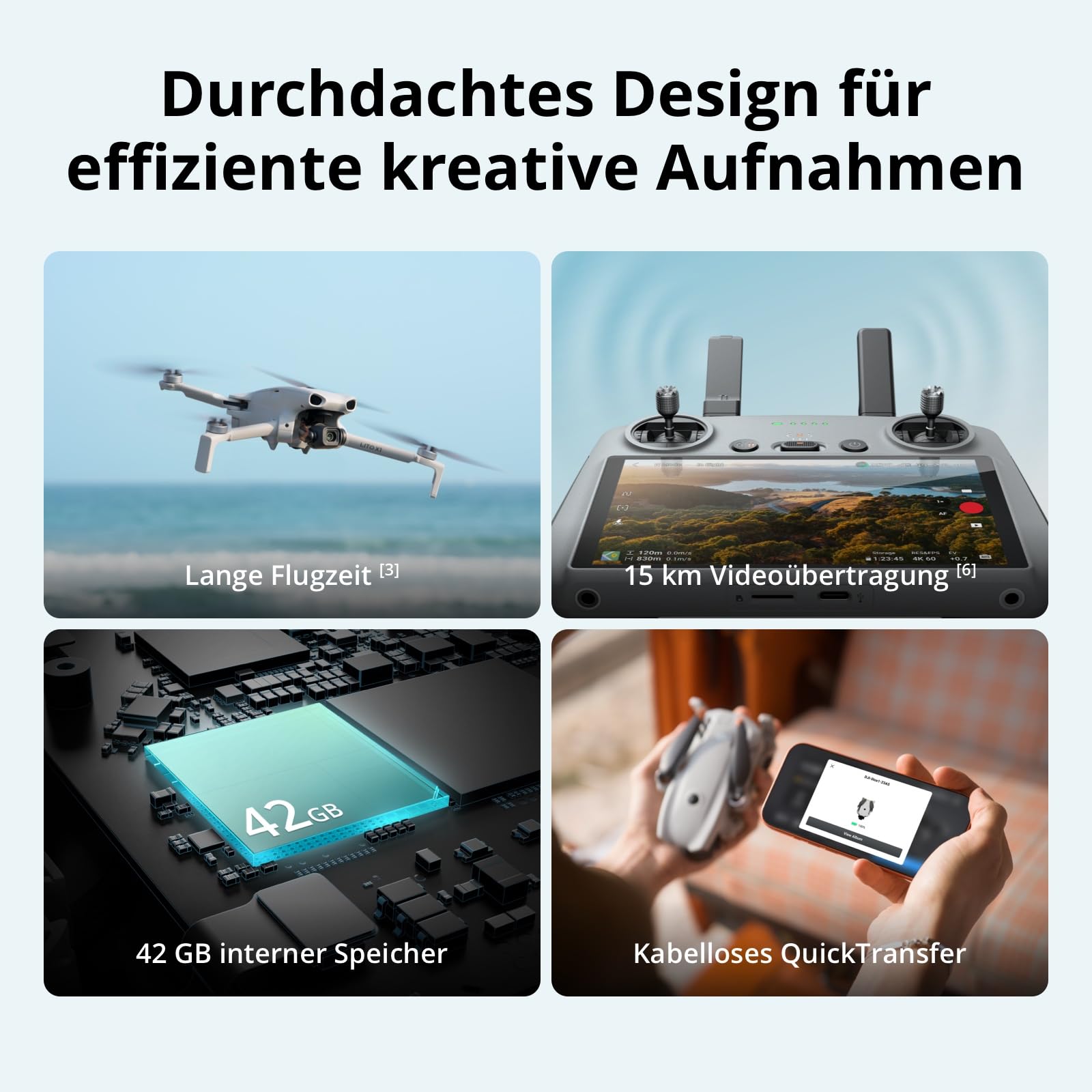 DJI Lito X1 Fly More Combo mit DJI RC 2, 4K Kameradrohne, Hinderniserkennung, ActiveTrack, 1/1,3-Zoll-Sensor, 15 km Videoübertragung, 3 Akkus, C0