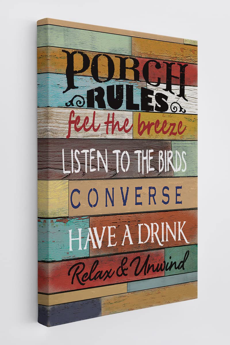 BXFAHZJ Rustic Porch Rules Feel The Breeze Have A Drink Relax&Unwind Wall Art Canvas Farmhouse Porch Theme 11x14 Inch Prints Decor For Home Bedroom Living Room Lake House Porch, Gift For Porch Lovers