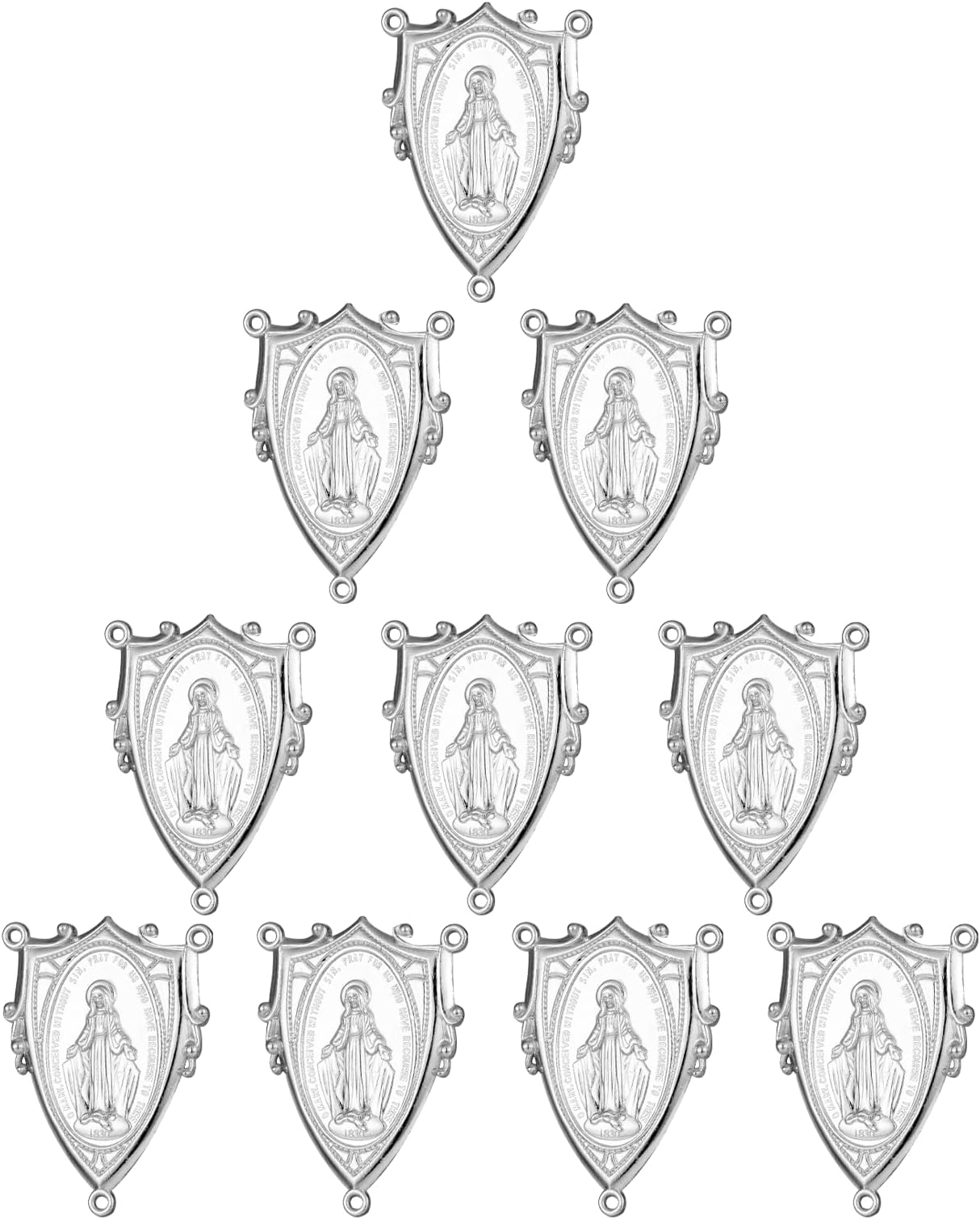 3-Hole IHS Holy Chalice/Holy Family/Jerusalem/Sacred Heart/Pope Francis/St.Benedict Medal Rosary Chaplet Connector Centerpieces Jewelry Making Parts (Our Lady Medal-10pcs)