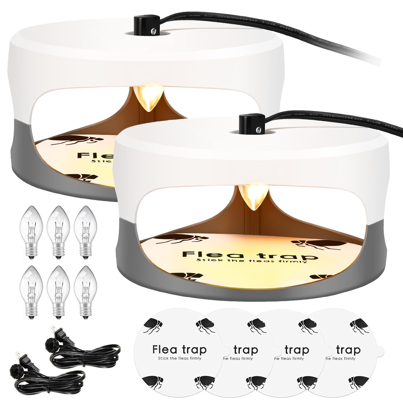 Flea Traps for Inside Your Home 2 Packs, Flea Trap for Indoor, Bed Bug Killer with Sticky Pads & Light Bulb Replacement, Natural Flea Infestation