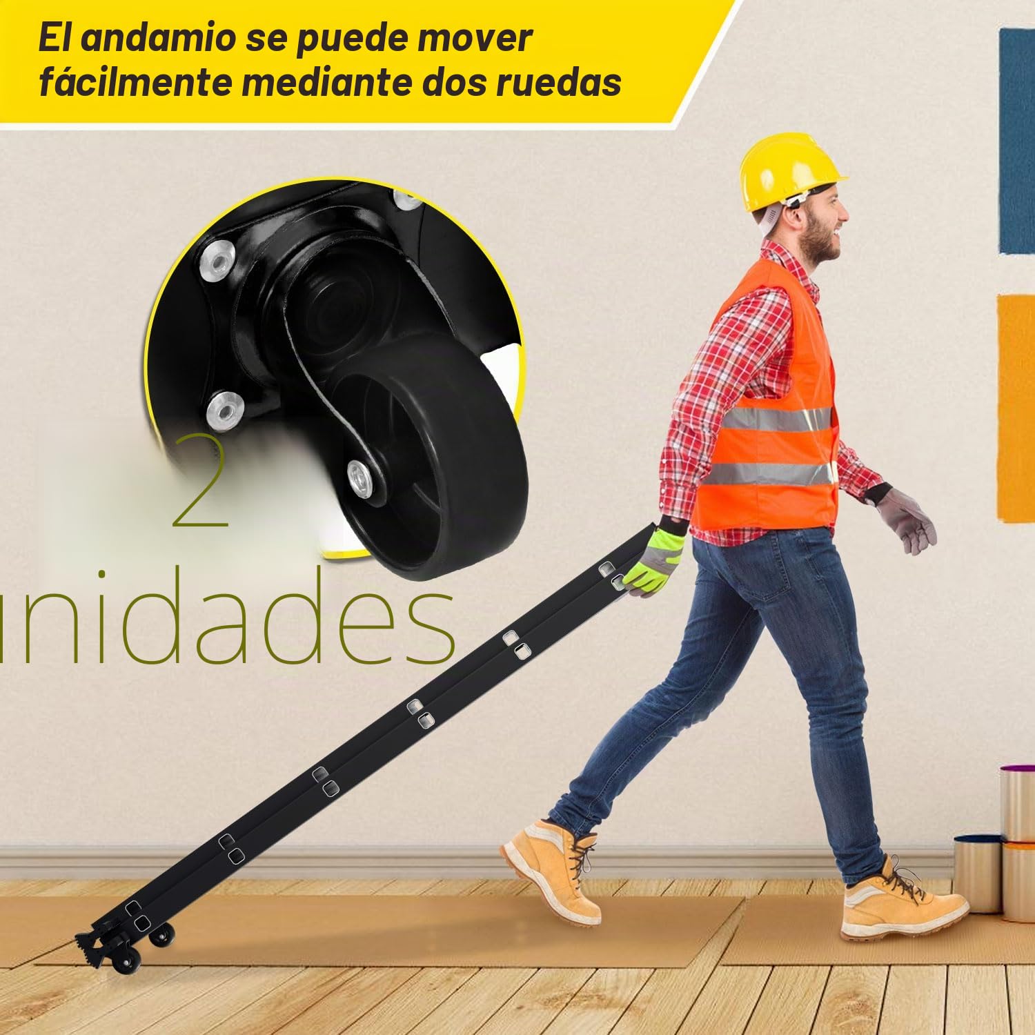 Gimisgu Andamio, escalera multifunción 4 en 1 de aluminio 6+6 peldaños, andamio móvil multiusos con plataforma y 2 ruedas, plataforma de trabajo, andamio de trabajo, soporta hasta 150 kg máximo, Negro
