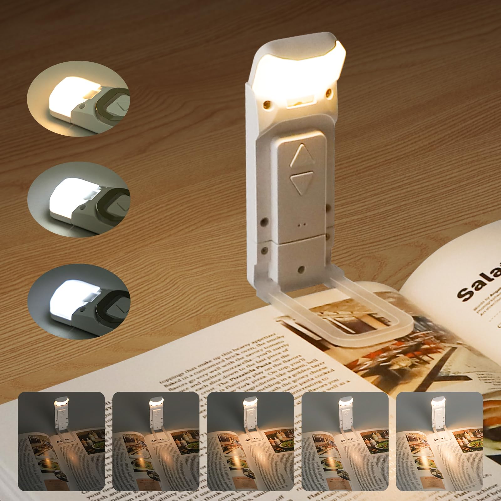 Aigostar Luz Lectura Libros Cama, Luz para Leer Libros en La Cama, Lampara Lectura Recargable USB Luz para Leer, Luz Libro Lectura con 3 Colores & 5 Brillos Regulables, Luz de Lectura con Clip