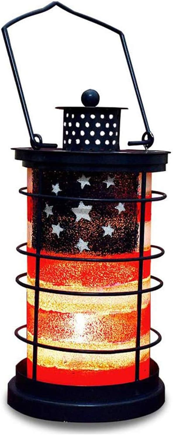 Patriotic Decorative Lantern Metal and Glass Candle Holder for July 4th Home Decor - Rustic Garden Decoration Indoor Outdoor Tea Light Holder Hanging Lanterns for Party (1)