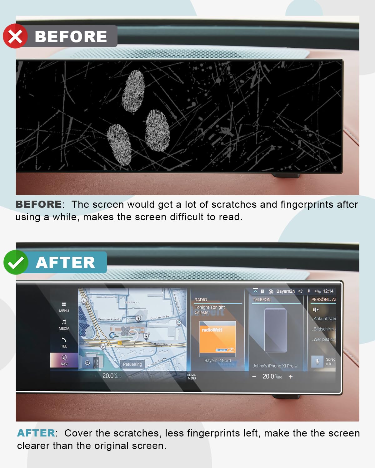 CDEFG Compatible con BMW X5 G05 X6 G06 X7 XM i3 i4 i5 i7 iX 2022 2023 2024 Protector de pantalla de cristal templado 9H resistente a los arañazos 12,3 pulgadas GPS Protector de pantalla para coche GPS
