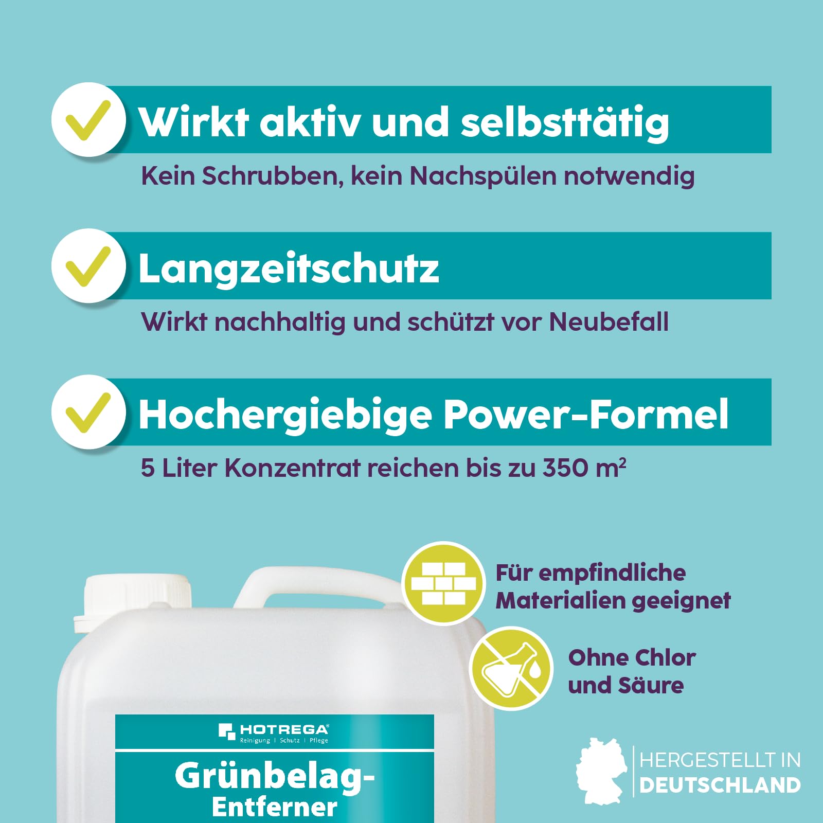 HOTREGA Grünbelagentferner 1:3 Konzentrat 5L | Sichtbare Wirkung nach 24h | Entfernt Grünbelag, Algen auf Pflasterstein, Fassade, Holz | Sehr ergiebig