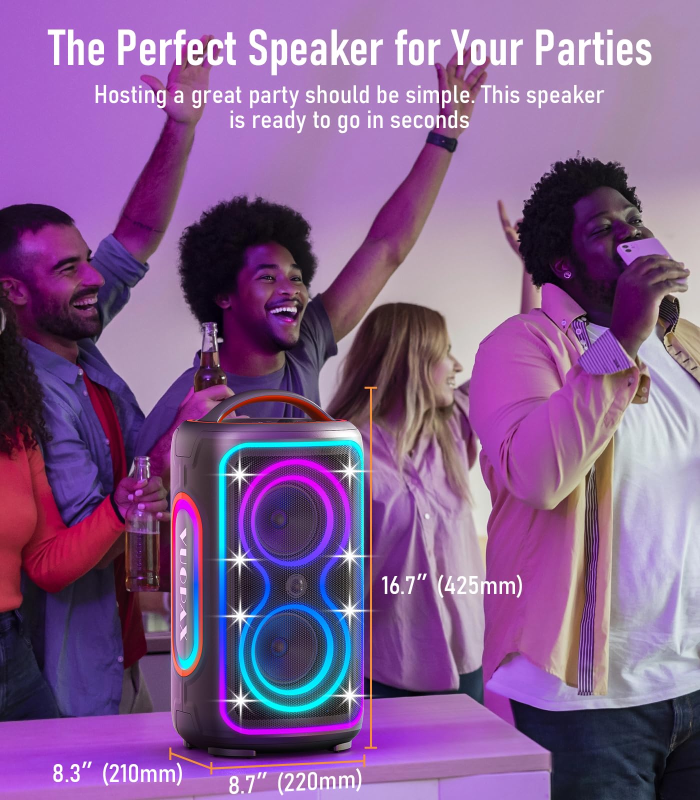Bluetooth Lautsprecher Groß Party 200 watt, ultra-lautere,Tragbare Musikbox Bluetooth Subwoofer, 24H, BT5.4, LED-Lichtshow,IP65 wasserfester,Outdoor speaker,TWS, für Party, Baustelle,Camping,Zuhause
