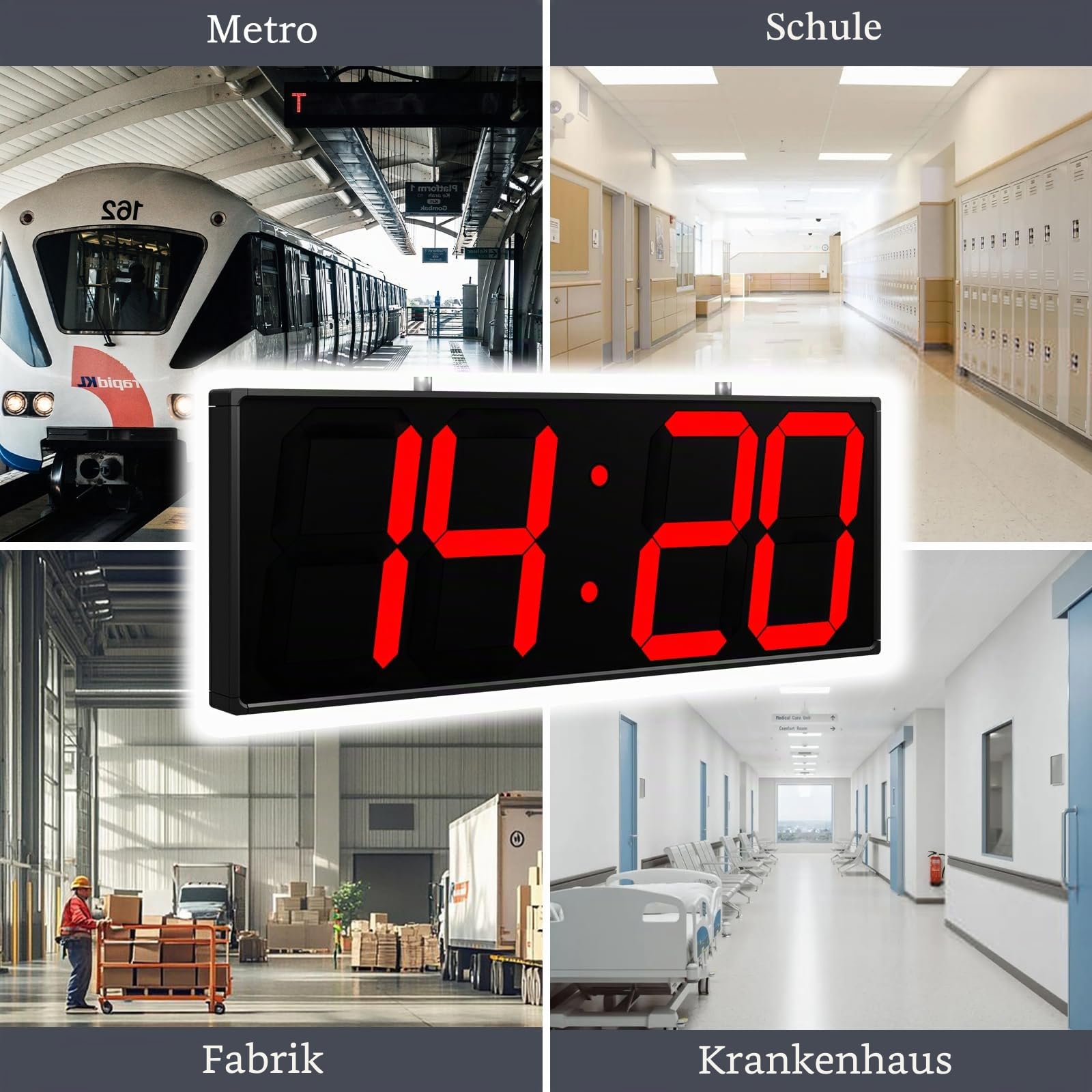 CHKOSDA Große digitale Wanduhr mit doppelseitigem Display, multifunktionale LED-Hänge-Digitaluhr mit einstellbarer Helligkeit, geeignet für Büros, Lager, Korridore, 49,5 cm (19,5 Zoll), Rot