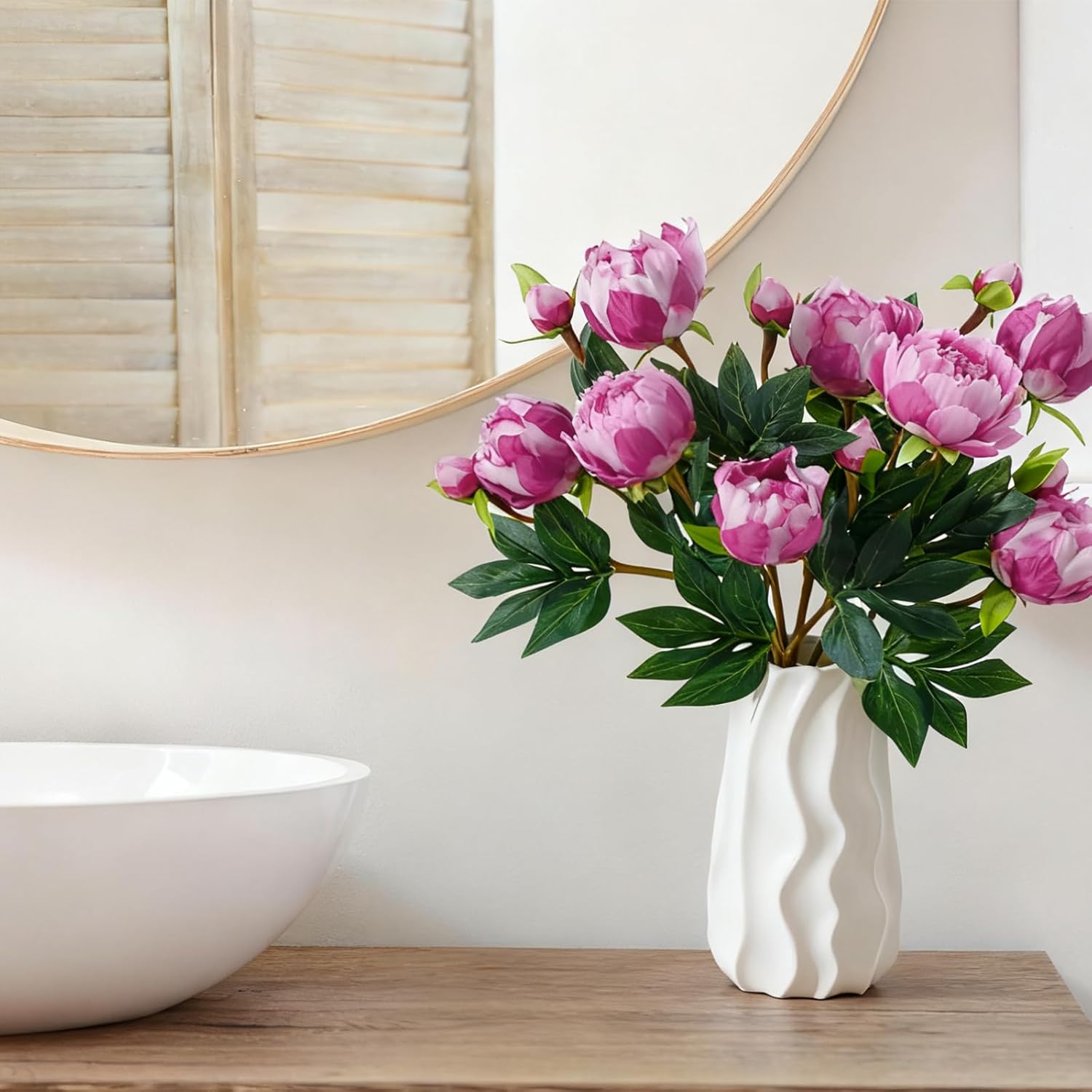 6Pcs Realistic Purple Red Artificial Peony Flowers,18.9 Inch Double Heads Silk Fake Peonies Flowers with Long Stem for Vase Arrangement,Wedding Centerpieces,Indoor Decor - Image 9