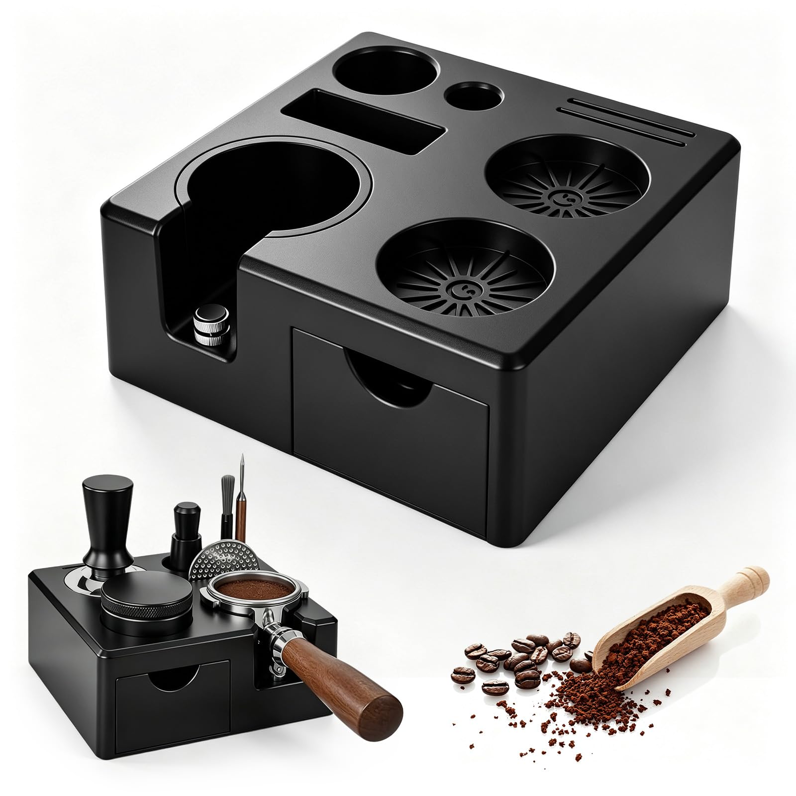 Coffee Tamper Station, Adjustable 51/54/58mm Holder for Home Baristas