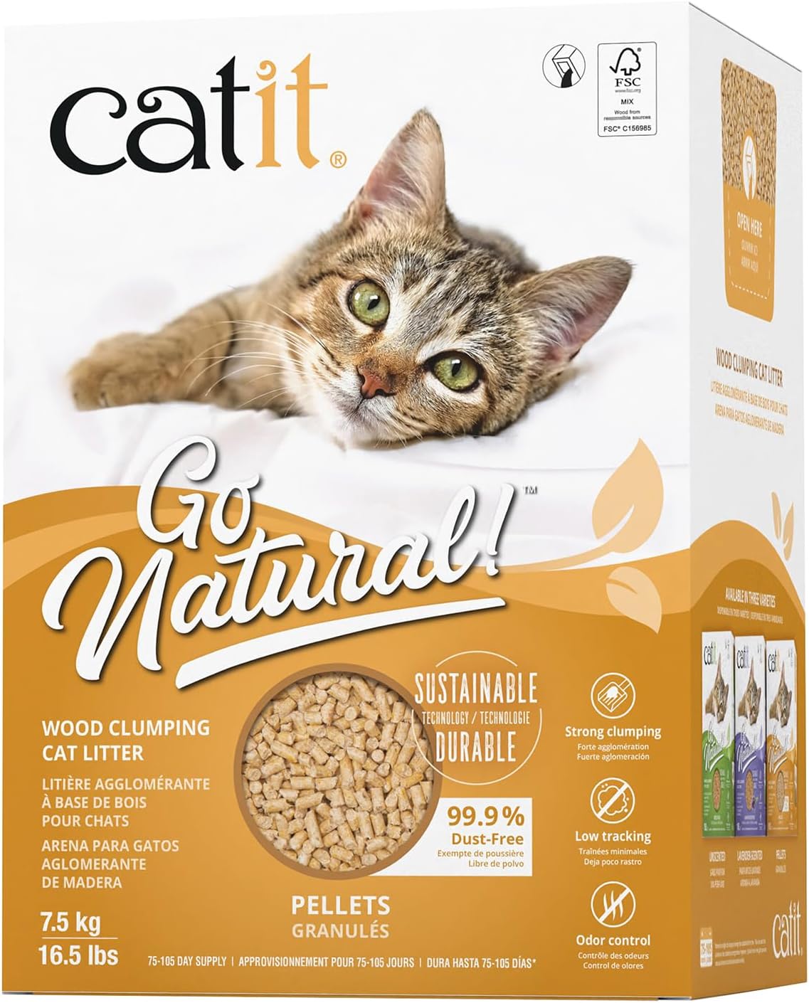 Catit Go Natural Wood Clumping Cat Litter, Pellets, 16.5 lb Amazon.co