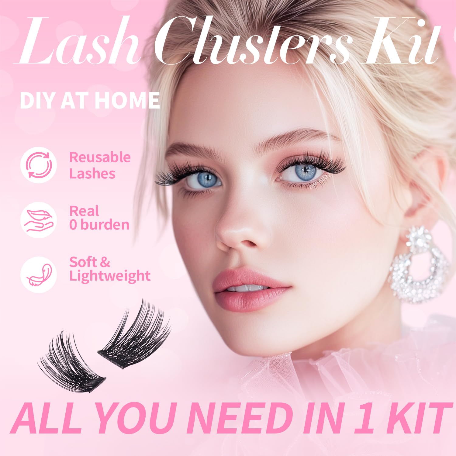 Ciglia Finte Ciuffetti Kit Extension Ciglia Lash Clusters con Bond e Rimuoviciglia 8-16mm,DIY Eyelash Extension Kit (DM-FD32)