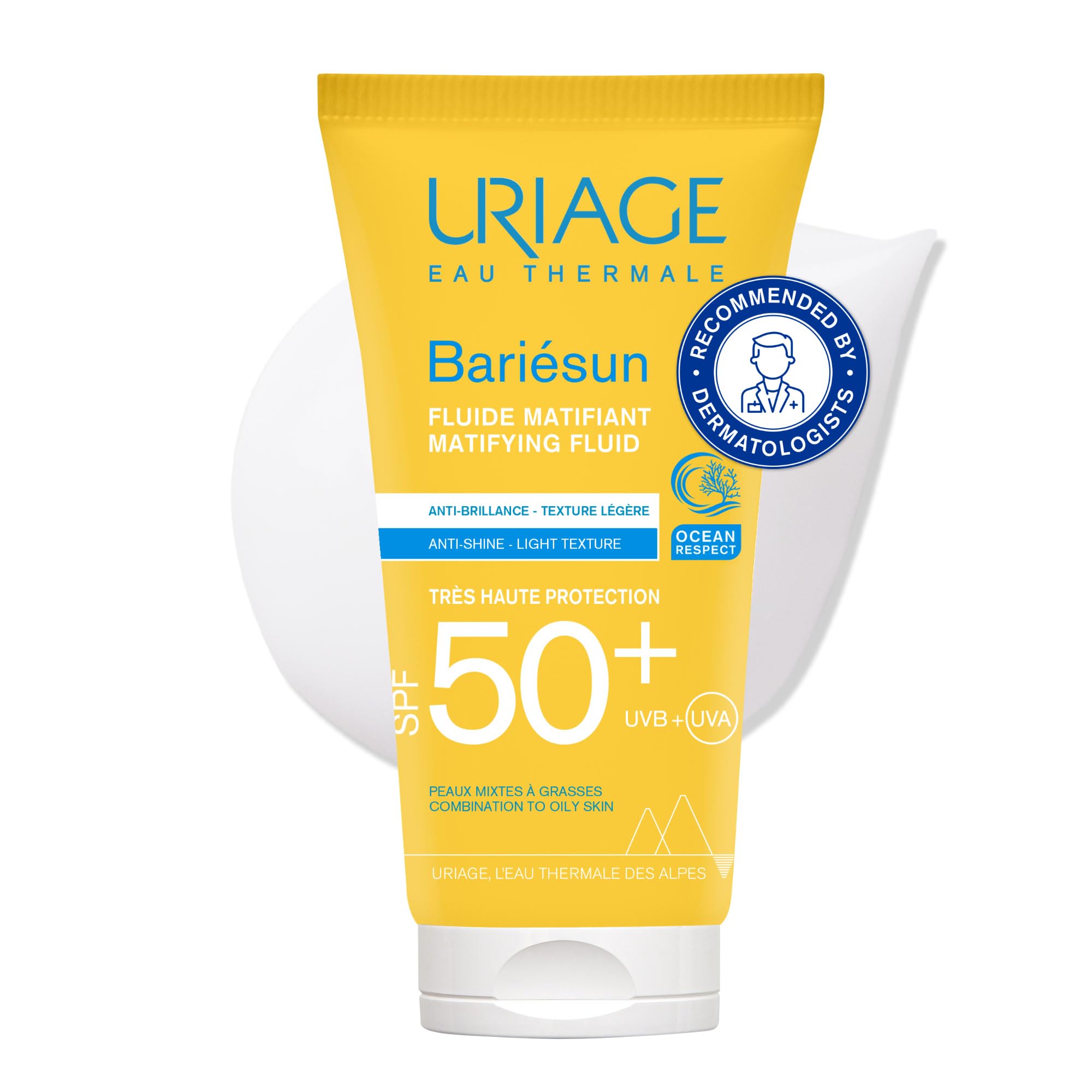 Uriage Light Bariésun Eau Thermale Matifying Fluid Spf50+ 50Ml - Hydrating Matifying Skin Protection - Combination To Oily Skin - Fast Absorption, Anti-Shine, Texture - Eco-Friendly Packaging