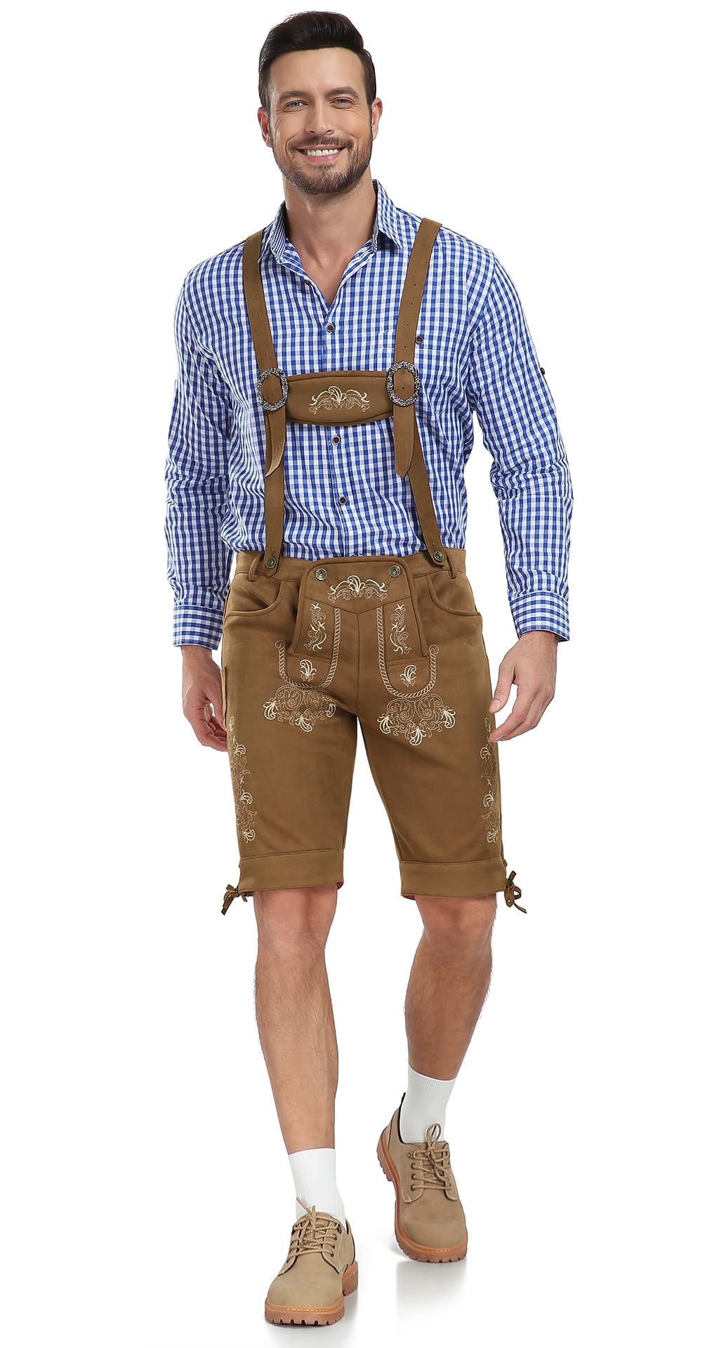 KOSMEEU Oktoberfest Uomo Lederhosen Costume Pantaloni Oktoberfest Bavarese Lederhosen Vestito Tirolese Marrone/Marrone Scuro