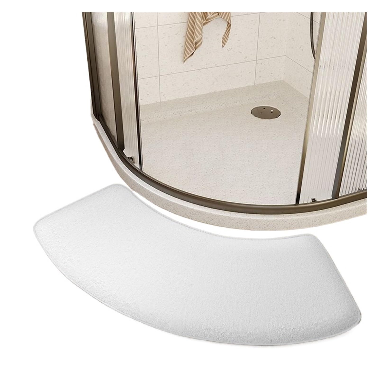 Curved Bath Mat Thickened bathroom absorbent mat curved shower room door toilet foot non-slip entrance For the bathroom(White)