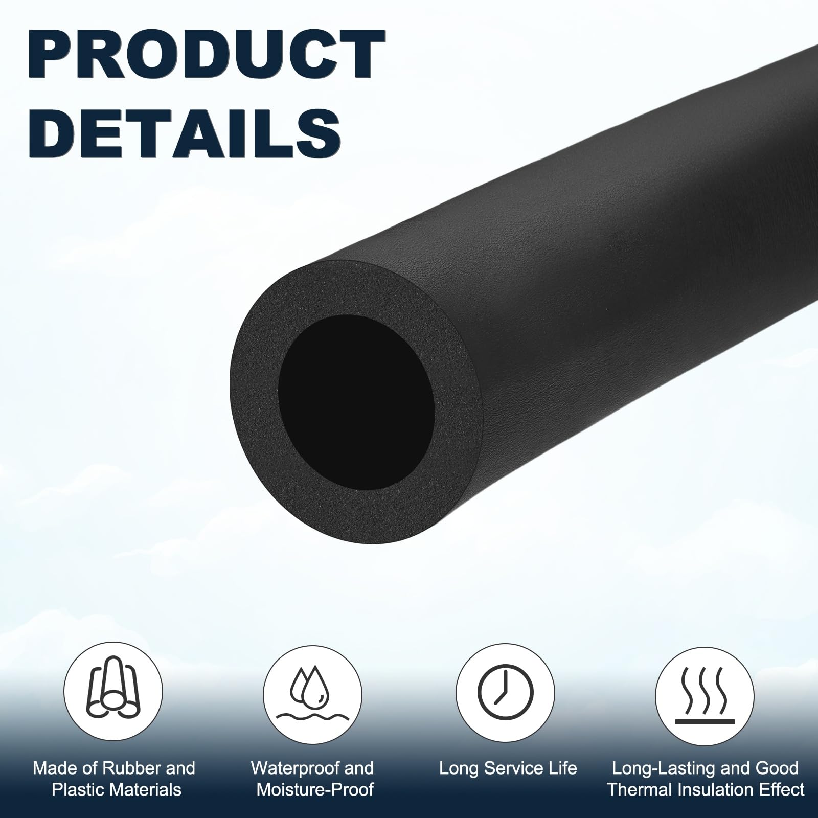 M METERXITY Guaina Isolante Per Tubi In Schiuma, 1-7/8"(48mm) ID X 0.79"(20mm) Spessore X 6.6Ft Rotolo Copertura Tubi, Copertura Tubi Cava Per Unità AC [Nero]