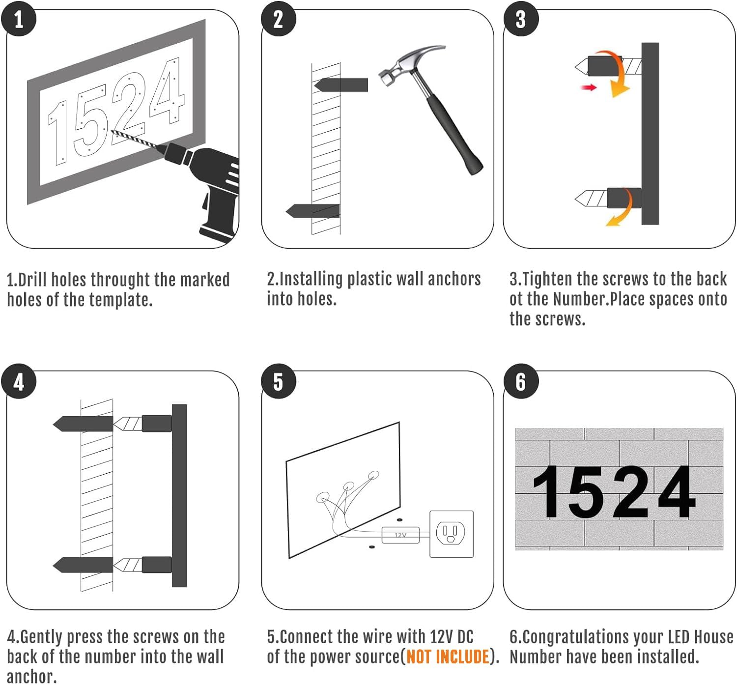 7 inch Backlit LED House Numbers for outside,Lighted LED House Numbers Stainless Steel Large,Lighted Up House Numbers for Outside Modern，Waterproof Corrosion Resistant,Low-Voltage Power Source Don't Included(Number 7)
