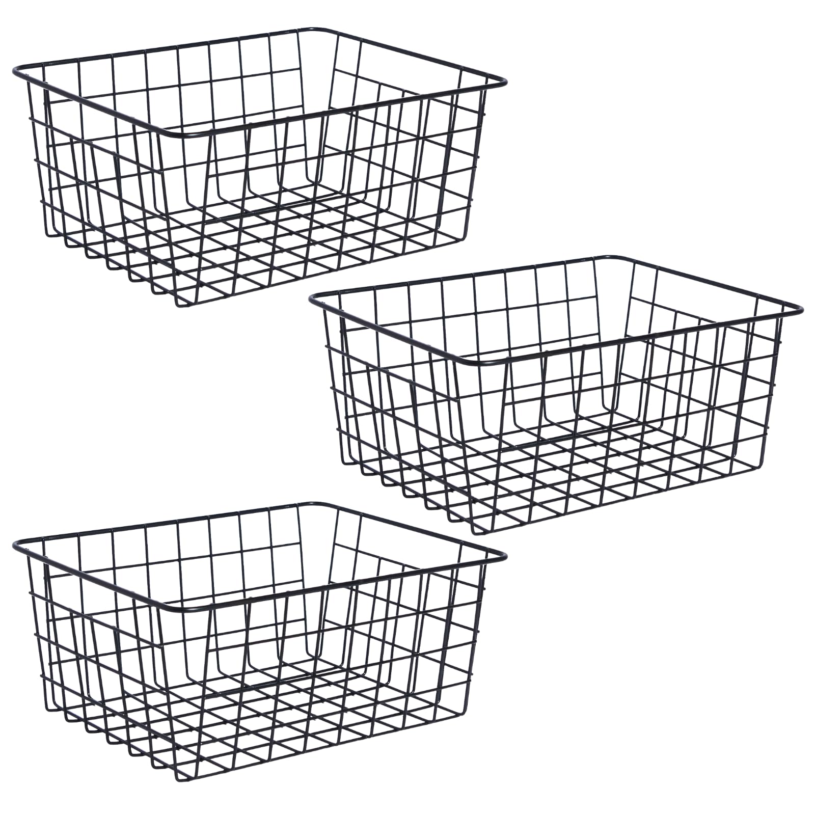 Ohs Black 3 Pack Wire Basket Storage, Small Metal Kitchen Storage Baskets Wire Freezer Organiser Bin Vegetable Baskets For Kitchens Pantry Bathroom Cupboards,