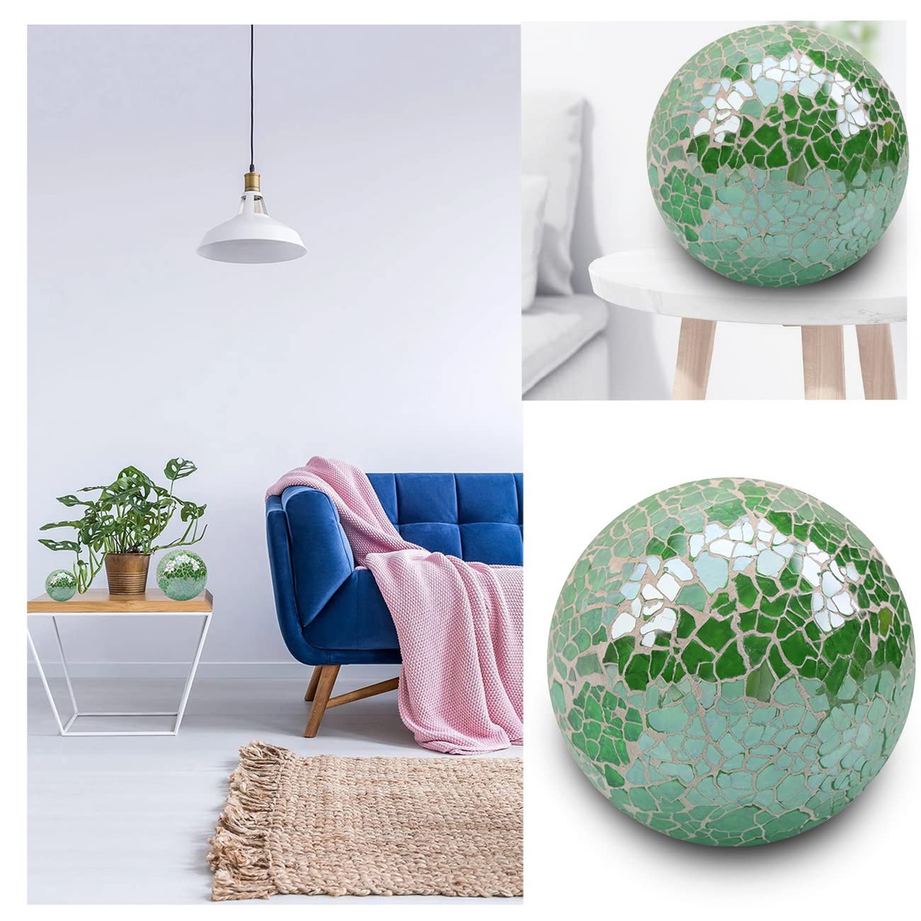 Amazon.co.jp: ZningEsxi 装飾ガラスオーブ2個 2.6インチ モザイク