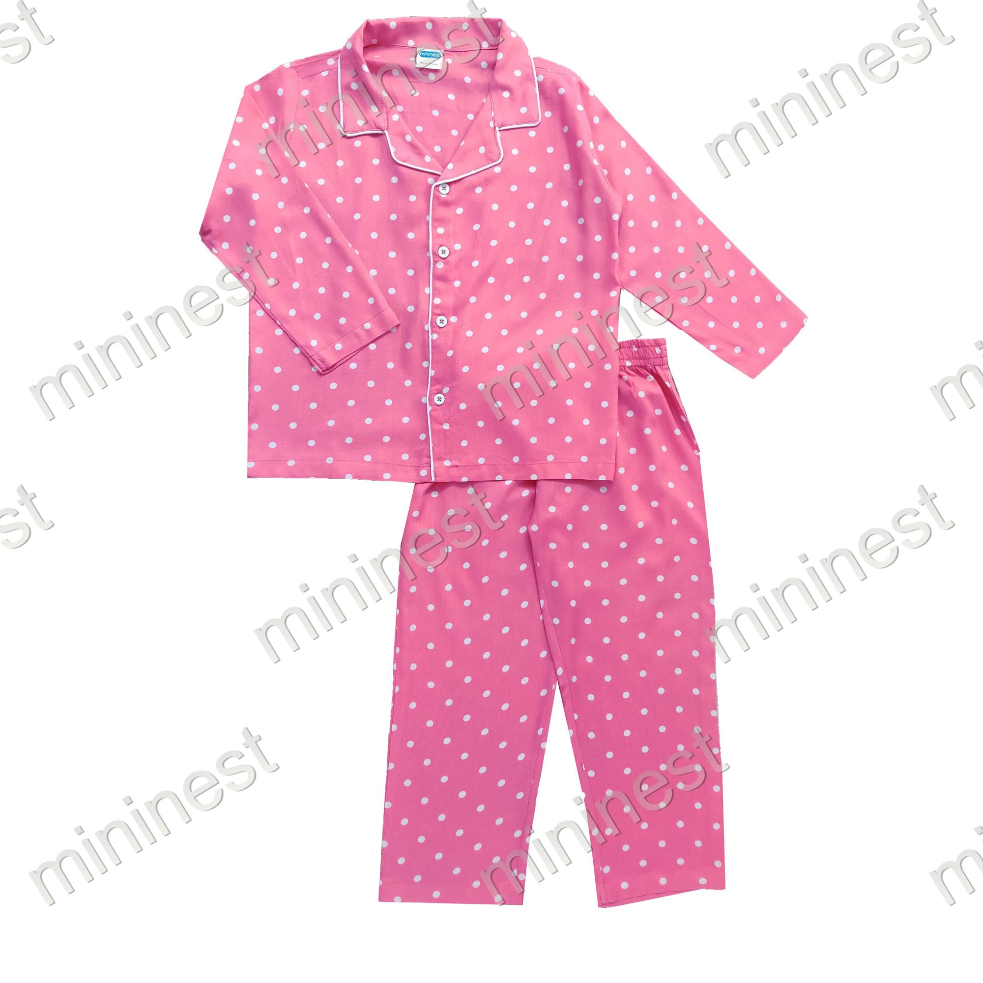 mininest Full Sleeves Polka Printed Unisex Night Suit | Night Wear | Sleep Suit - Pink (11-12 Years) 3