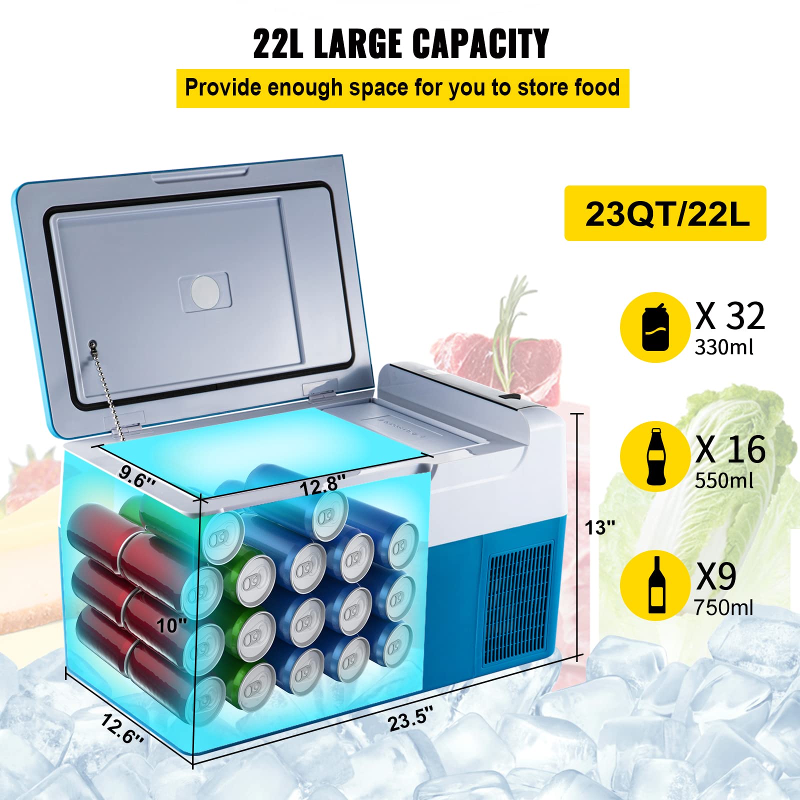 VEVOR - Frigo portatile elettrico per mantenere la freschezza di bevande e birre in campeggio e camion (22 L)