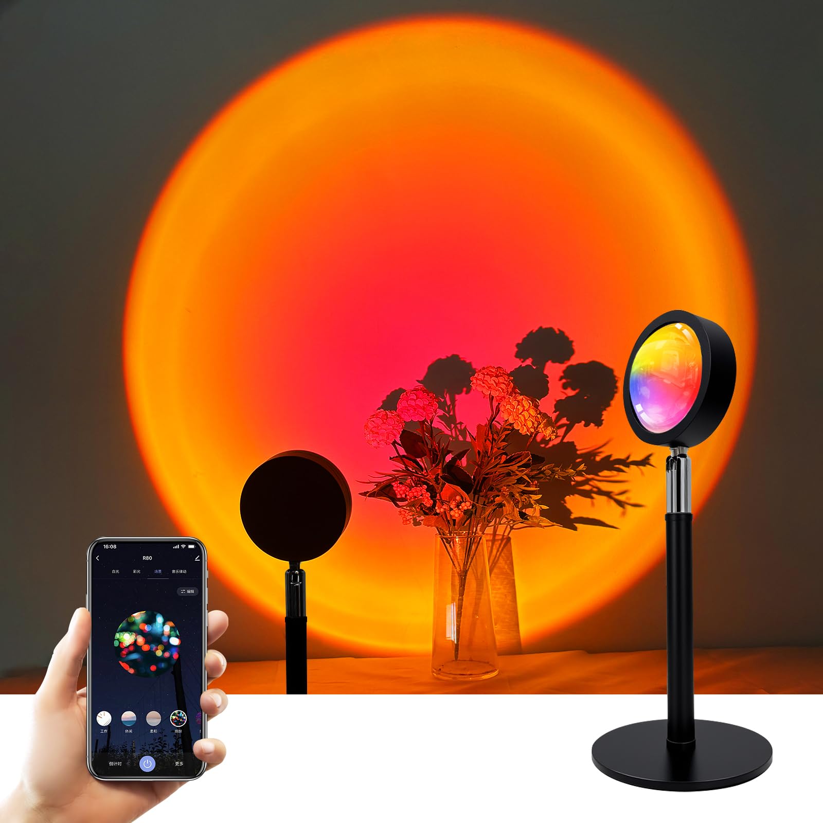 GY Mesh Sunset Lamp,Smart Sonnenuntergang Lampe mit Bluetooth Mesh Technologie,360°Sunset Projektionlampe Farbwechsel mit Musiksynchronisation Lampe für Tiktok,Wohnzimmer-Dekoration, APP Control