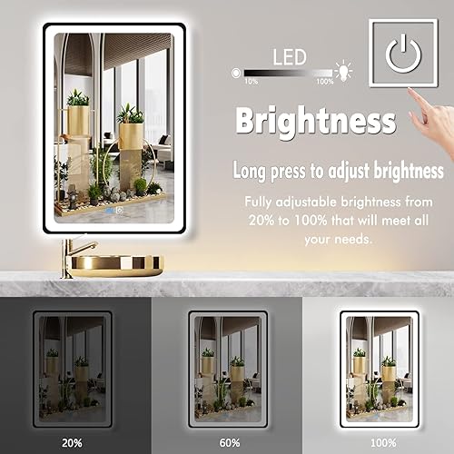 Miniatura 2 de Espejo de baño LED negro de 24 x 36 pulgadas con luces, marco negro, espejo de tocador iluminado con luces para pared de baño, espejo LED de 3