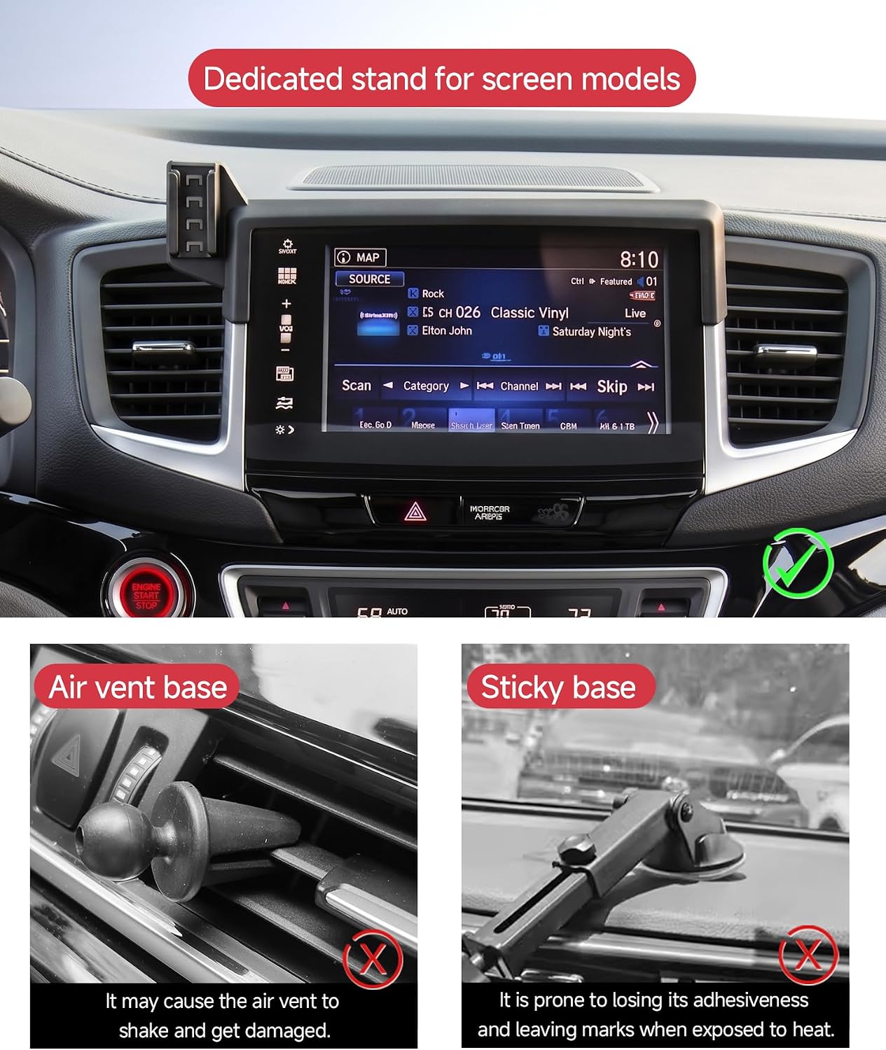Magnetic & Clamp 2-in-1 Car Phone Holder for 2016-2020 Honda Pilot/2019-2020 Passport/2017-2020 Ridgeline, 5/8-Inch Screen, MagSafe Compatible Rotatable, Hands-Free Phone Mount for iPhone Android