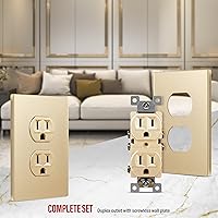 Vista 20 de ENERLITES Elite Series Duplex Receptacle with Screwless Wall Plate, Residential Grade Duplex Outlet, Tamper-Resistant, Grounding, 15A 125V, UL Silver