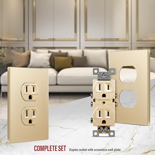 Miniatura 20 de ENERLITES Elite Series Duplex Receptacle with Screwless Wall Plate, Residential Grade Duplex Outlet, Tamper-Resistant, Grounding, 15A 125V, UL Silver