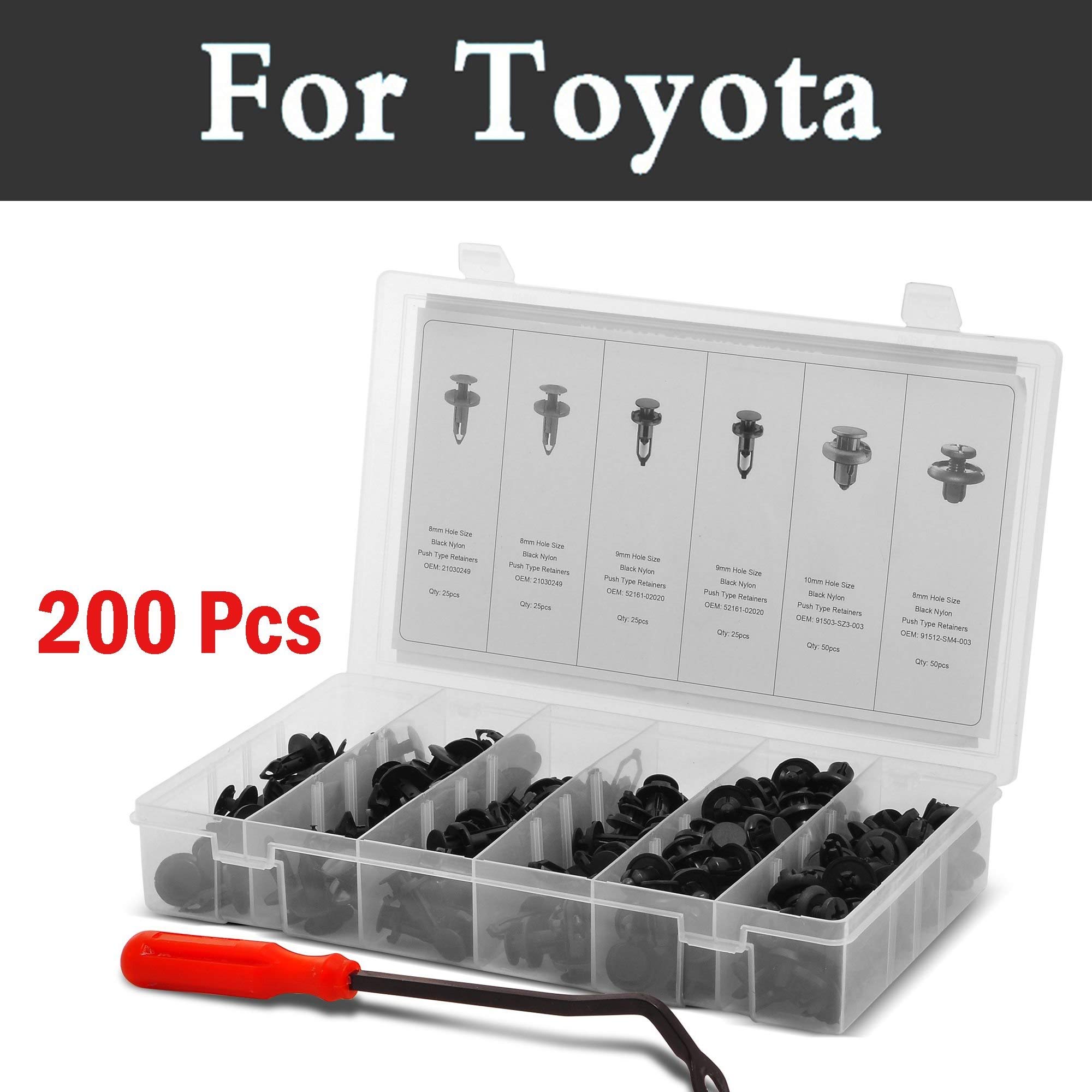 Chenghuaguo Auto Clips Nail Assortment [200 Pcs] - Rivets Sizes & Applications for Toyota Corolla Rumion Runx Cruiser Fortuner Gt86 Harrier