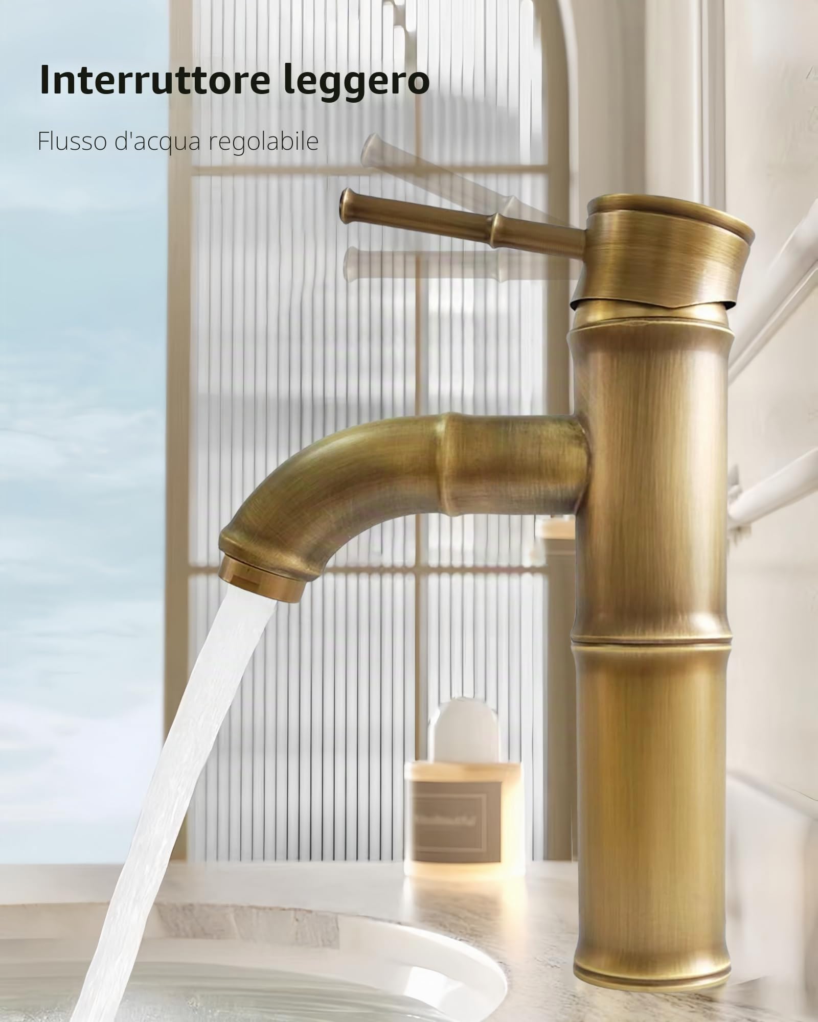 Rubinetto Bambù Lavabo in Ottone Anticato | Retrò miscelatore monocomando bagno lavello, ottone spazzolato, acqua calda e fredda, per bagno, cortile, hotel, rustico
