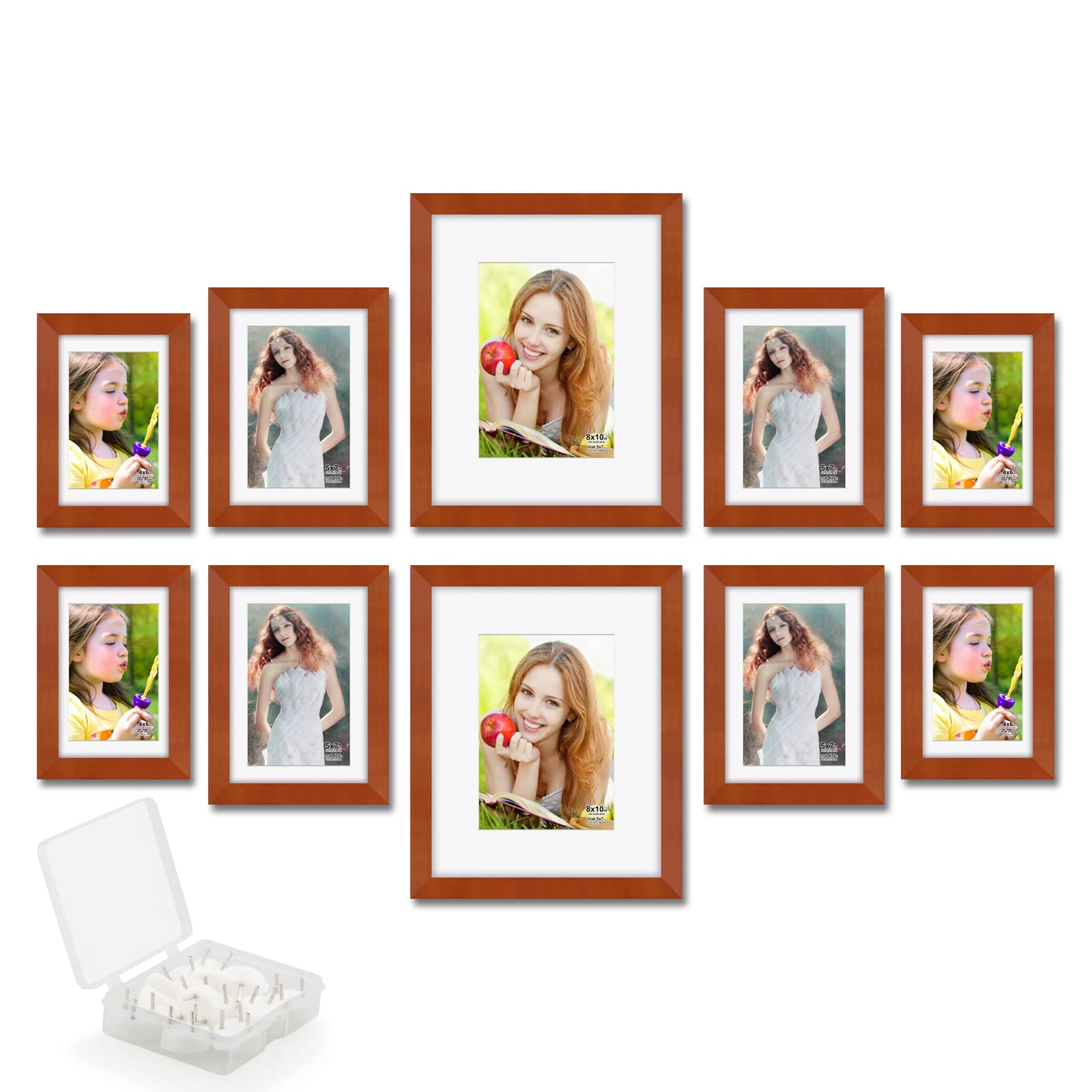 RR ROUND RICH DESIGN Solid Wood 10 Pcs Picture Frame Set High Definition Cover for Wall Mounting Photo Frames Including 8x10 5x7 4x6 Brown