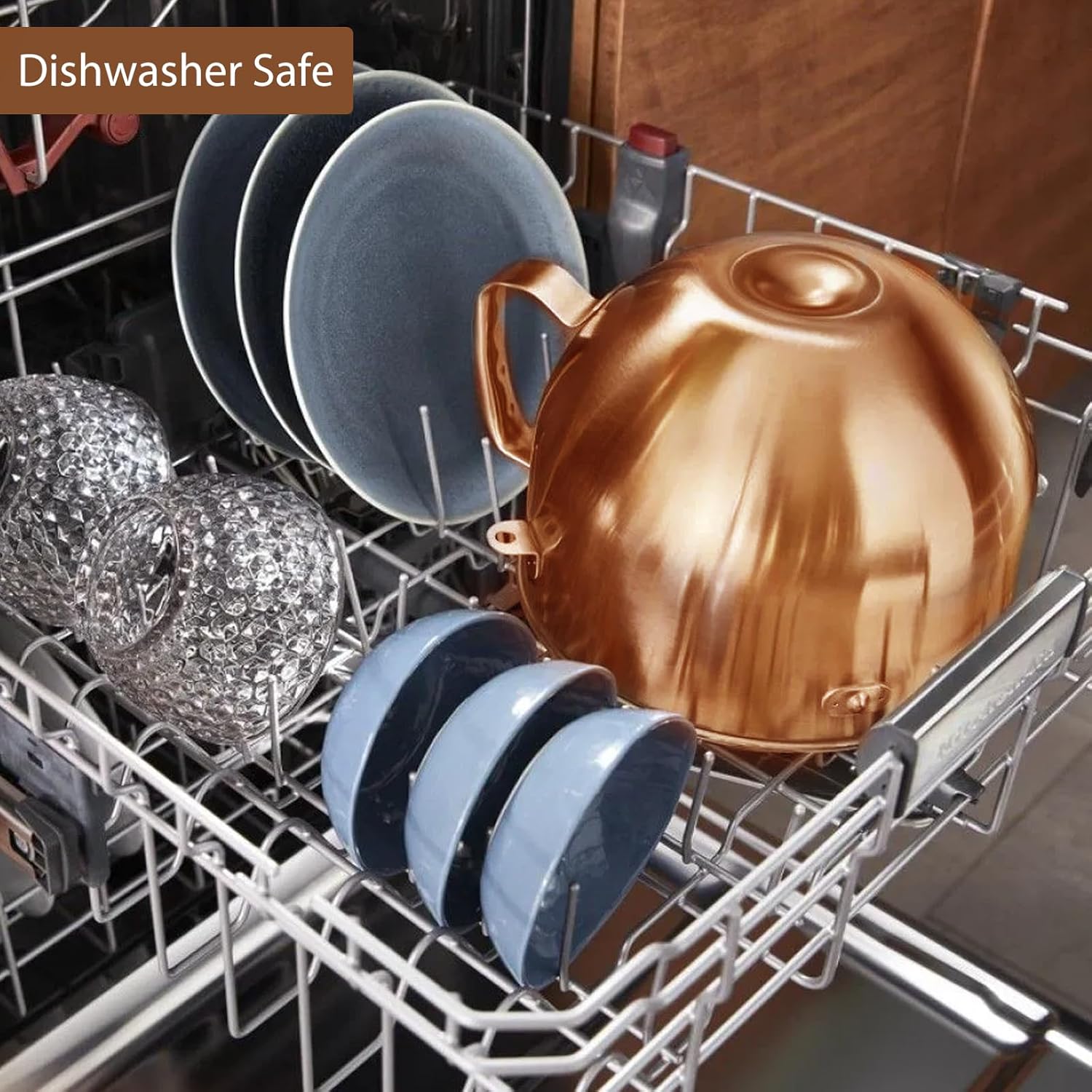 Copper Color Stainless Steel Mixer Bowl, Compatible with KitchenAid Series 5.5-6 QT Lift Stand Mixer, Suitable for KV25, KV25，KP26, KB26, Dishwasher Safe, Heavy Duty, No Residue, Ergonomic Handle