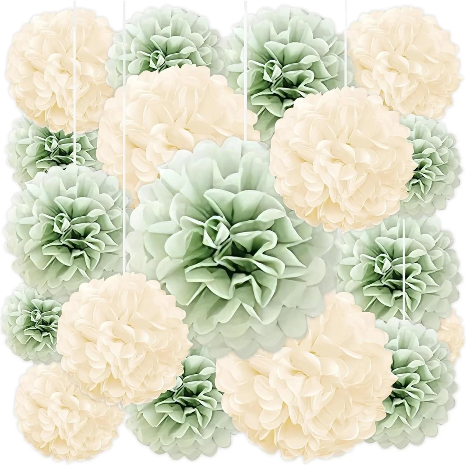 20 pompon di carta verde e champagne for decorazioni for la casa, matrimoni, feste compleanno, Halloween, Natale, laurea