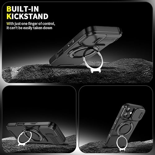 Miniatura 4 de Dteck Funda para iPhone 17 (6.3 pulgadas, versión 2025) a prueba de golpes con cubierta deslizante para cámara, soporte de anillo giratorio,