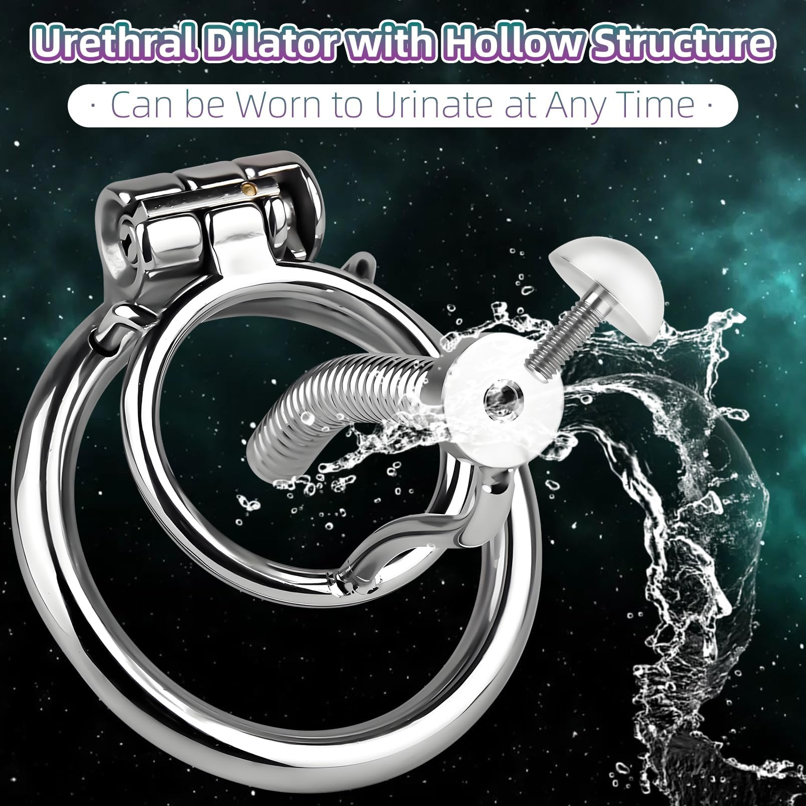 Gabbia di castità con tappo uretrale, gabbia di castità in acciaio inox con anello di bloccaggio per uomini, traspirante e impermeabile, tubo cavo per una facile minzione (40mm,1)