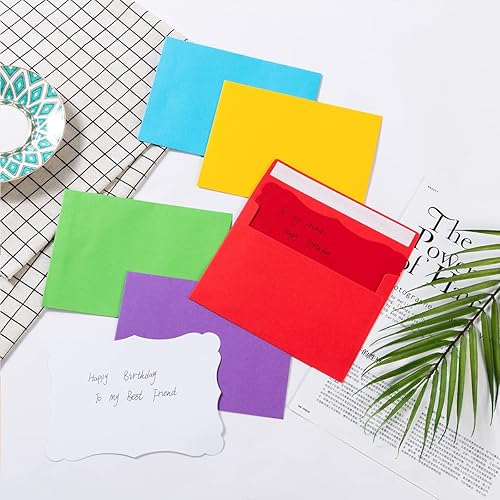 Miniatura 4 de Paquete de 100 sobres A7 con tarjetas coloridas en blanco de 5 x 7 sobres autoadhesivos de negocios, sobres de invitaciones para tarjetas (A7,